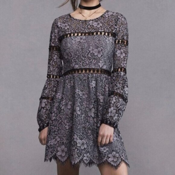 REVOLVE For Love & Lemons Theodora Bell Sleeve Mini Dress Lace Purple Small - Picture 5 of 16